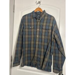KUHL Blue Tan Plaid Long Sleeve Button Down Flannel Size XXL outdoors style 7167